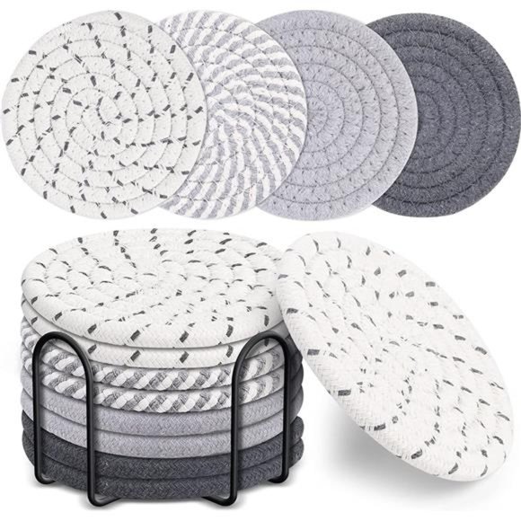 8 Pcs Drink Coasters with Holder, 4 Colors Absorbent Coasters for Drinks - Picture 1 of 6
